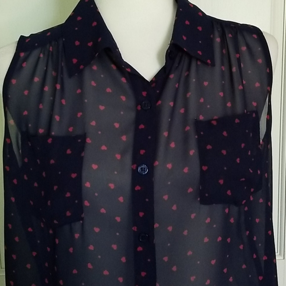 EUC New Directions Sheer Blouse with Hearts Size S - Picture 3 of 6